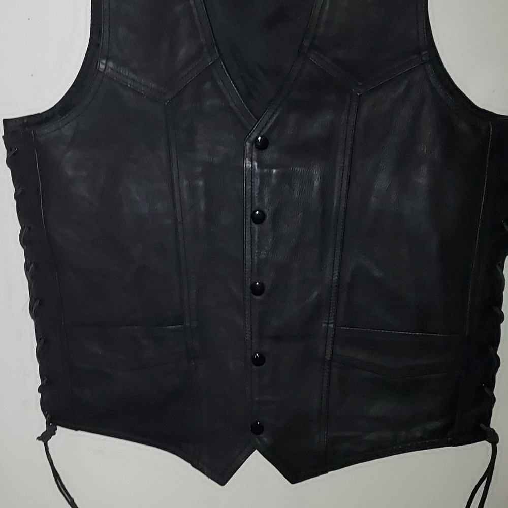 Black Leather Vest Mens size 44 Laced Side Vest Biker